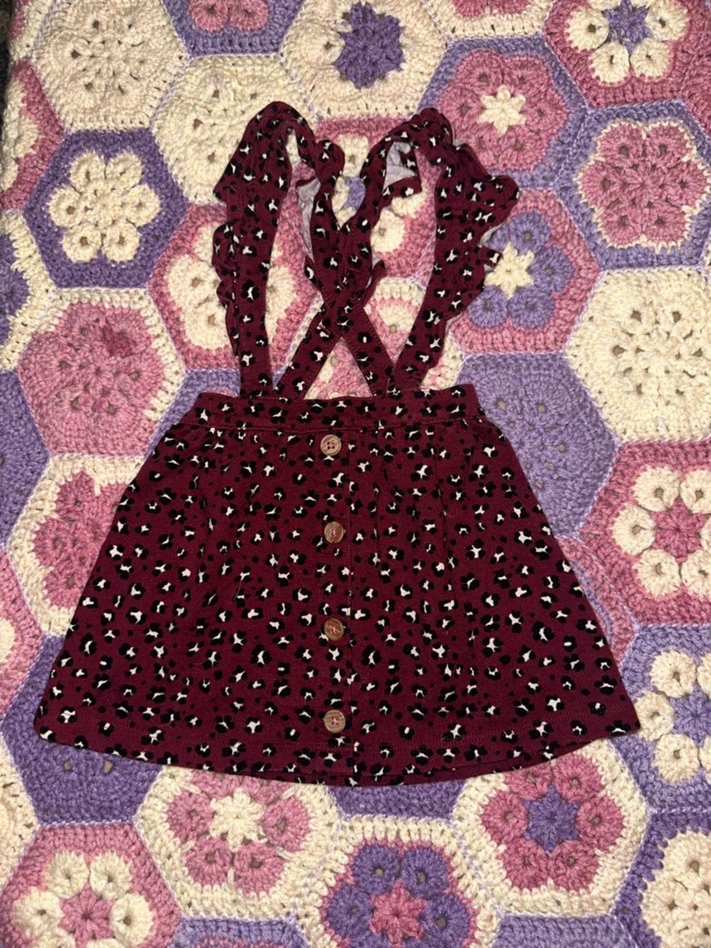 wonder nation Burgundy Printed Suspender Skirt